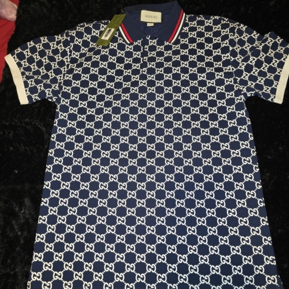 Gucci Other - Gucci Navy Blue Patterned Polo Shirt Mens Size XXL ] Fits Like XL